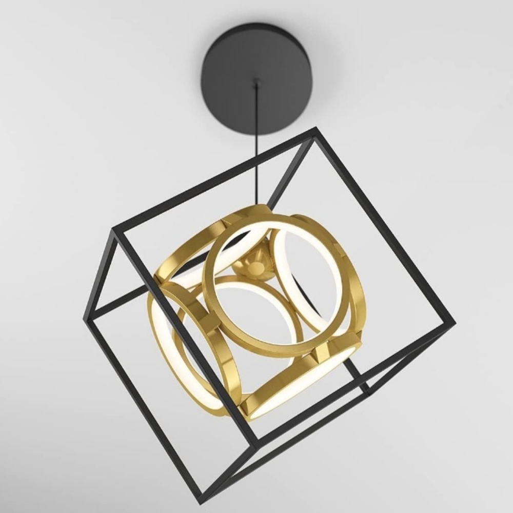 Artika Luxury 18W LED Geometric Pendant Light Fixture, Black and Gold Finish #4